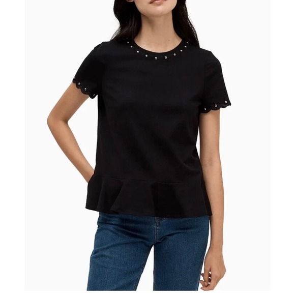 Minimalist Black Ruffled Top with Jeweled Collar  Kate Spade, Sz m - Picture 1 of 6